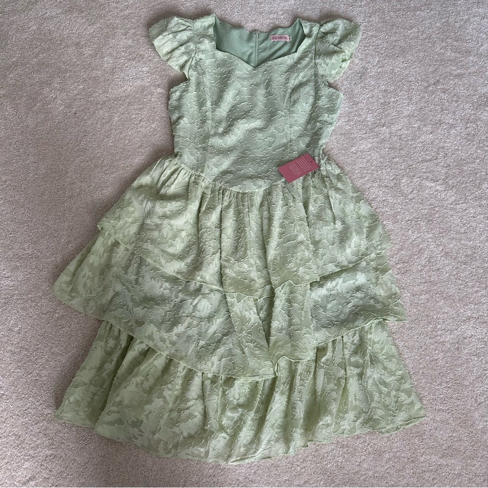 Ivy City Co Green Ruffled Tiered Dress